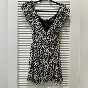 Kittenish Black and White Floral Mini Dress